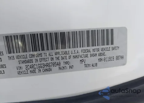 2017 Chrysler Pacifica Limited z USA, uszkodzony, nr VIN 2C4RC1GG3HR670540